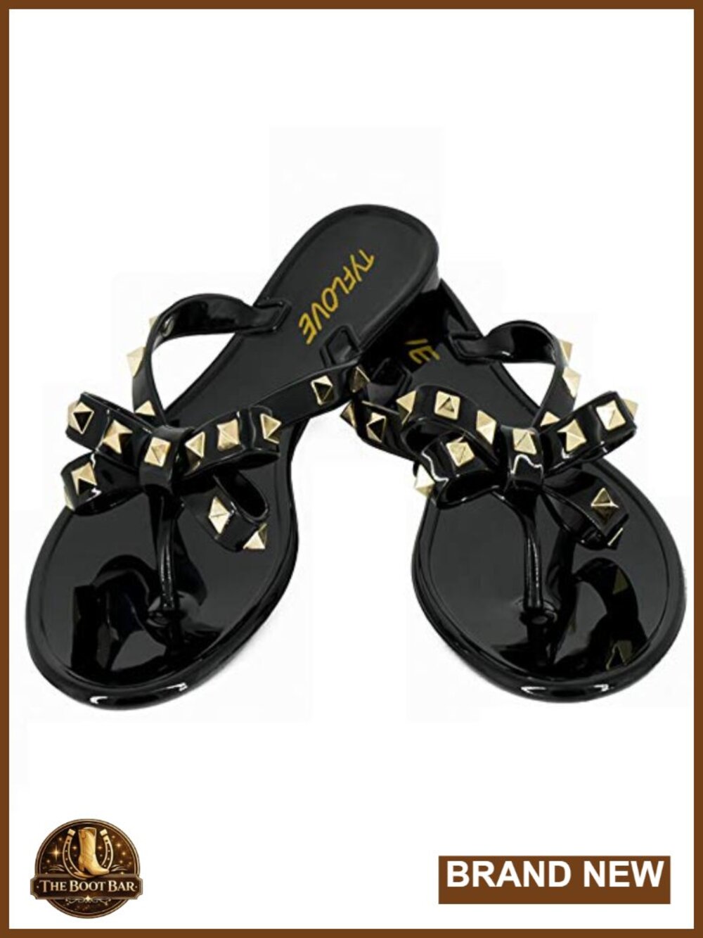 Women Rivet Flip Flops Studded Jelly Thong Sandals Bow Summer Flat Beach